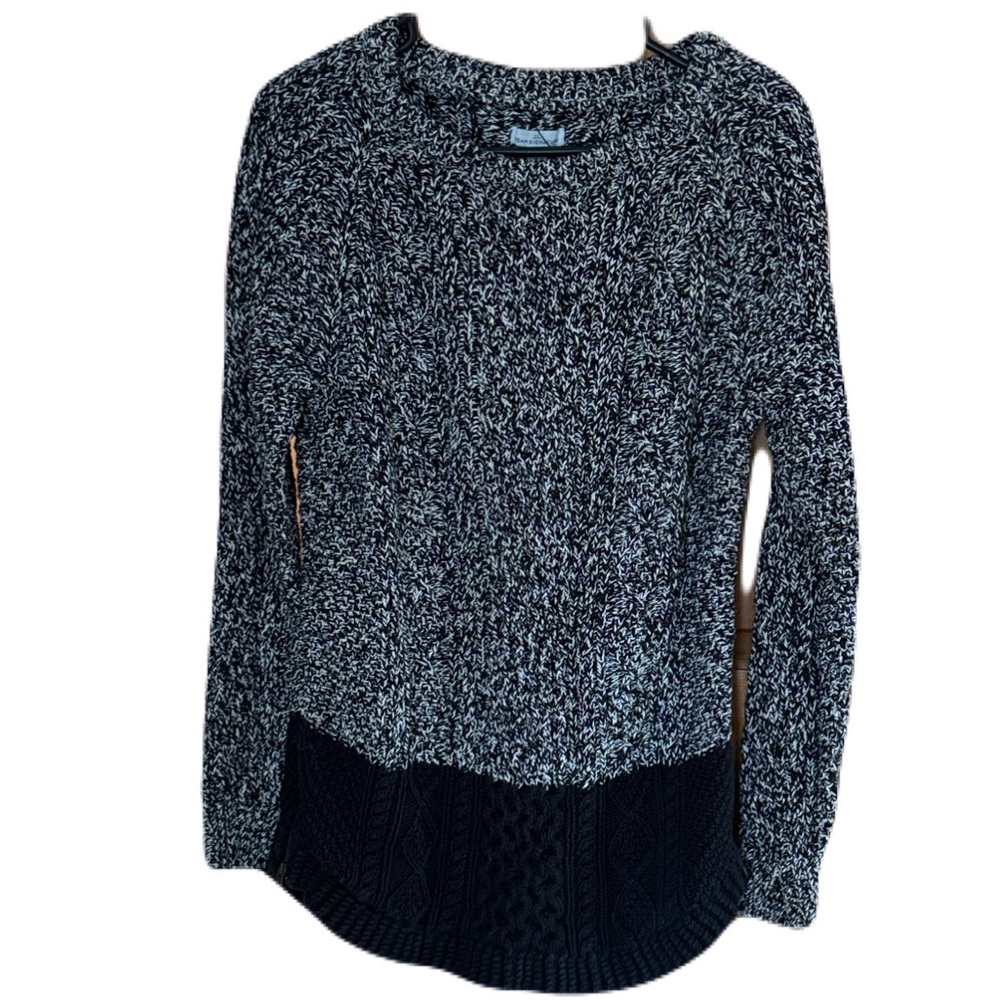 LL Bean Fisherman Knit Sweater Marled Black White SzM